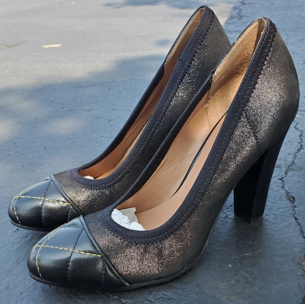 Daniblack metalic black heeled leather shoes 8.5